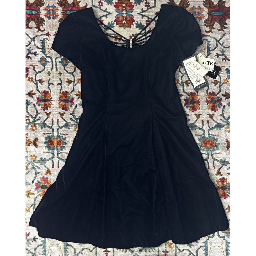 New! Vintage Rhapsody Velvet Dress Flare Size 4 Rhinestone Back - Cocktail Dress